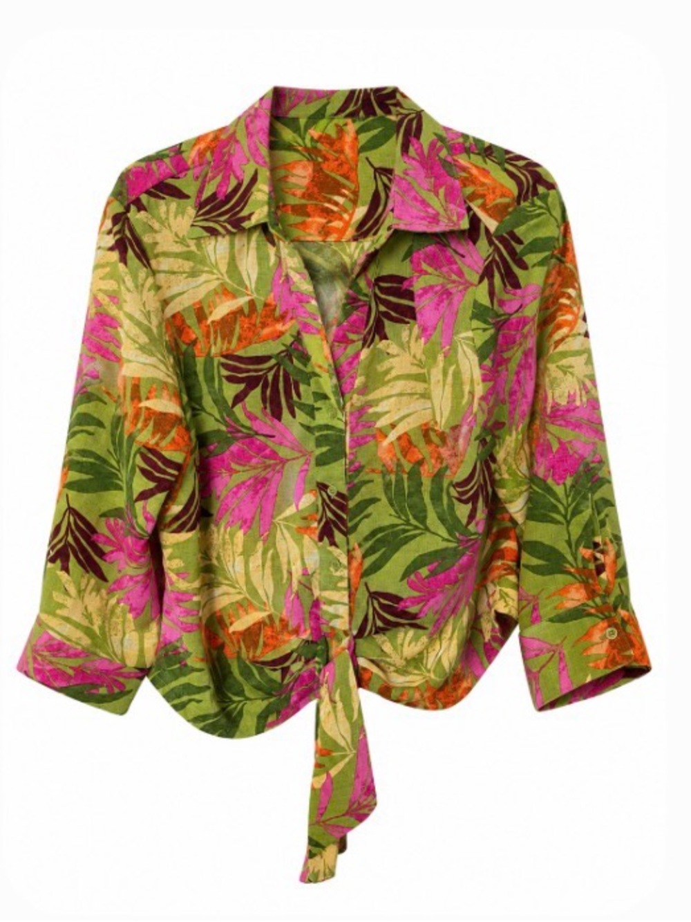 Jessica Simpson Green Floral Tie-Front Button Down Shirt - Size Large
